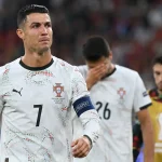Cristiano Ronaldo reacts after Portugal's 1-0 defeat to Spain in the FIFA World Cup 2026 Round of 16.