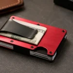 aluminum wallet brick red cash strap